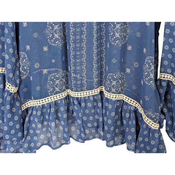 Hint of Mint Women Top Plus Size 18W Blue Sheer Paisley  Bohemian Flowy Romantic - Picture 13 of 14